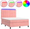 vidaXL Boxspringbett mit Matratze & LED Rosa 140x200 cm Samt 3136130 Bild 2