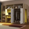 Merax Kinderbett 90 × 200 cm Jugendbett, Multifunktionales Hochbett, Mit Schreibtisch, Kleiderschrank, Regal, Staufächern und LED-Beleuchtung, Mit Lattenrost, Holzfarbe Bild 5