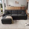 Merax 3-Sitzer-Sofa, 223cm L-förmiges Sofa mit 1 Fußhocker, 2 quadratischen Kissen, 1 USB-Anschluss und 1 Type-C-Anschluss, Schwarz Bild 3