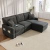 Merax 3-Sitzer-Sofa, 223cm L-förmiges Sofa mit 1 Fußhocker, 2 quadratischen Kissen, 1 USB-Anschluss und 1 Type-C-Anschluss, Schwarz Bild 5