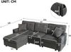 Merax 3-Sitzer-Sofa, 223cm L-förmiges Sofa mit 1 Fußhocker, 2 quadratischen Kissen, 1 USB-Anschluss und 1 Type-C-Anschluss, Schwarz Bild 4