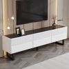 MODFU TV-Schrank Niedriger Schrank mit stabiler Eisenrahmen-Konstruktion (Packung, 1-St, Robust, geräumig und mit durchdachtem Streifendesign) In zeitlosem Hochglanz Schwarz-Weiß, Maße: 170 x 35 x 47 cm Bild 5