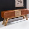 Sitzbank Turnbock Echtleder Braun Aufbewahrungsfach 120x29x53cm Garderobenbank Bild 3