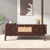 Eleganter Couchtisch 110×55×38,5 cm mit Massivholz-Akzenten, Stauraum, Rattan-Details, Natural Holzoptik Wohnzimmertisch Bild 4