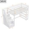Merax Hochbett 90 x 200cm, Kinderbett Jugendbett, Multifunktionsbett, Massivholzbett, Hochzaun-Sicherheitsdesign mit Kleiderschrank, Regalen und Stauraum mit Sicherheitskletterleiter, weiß Bild 4