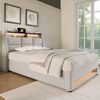 Merax Polsterbett mit USB-Anschluss + LED-Beleuchtung, Baumwolle-Leinen, Beige, 90x200 cm Bild 5