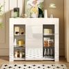 Merax Kommode Sideboard Weißes Buffet mit Hochglanz-Front – Kompakte, stilvolle Aufbewahrungslösung mit Glasregalen und Schranktür Bild 3
