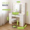 Juskys Schminktisch Malia und Hocker Tonia mit LED-Beleuchtung & Spiegel, 7 Schubladen, stufenlos dimmbar, 3 Farbtemperaturen, Stauraum, elegantes Design – Weiß Bild 5