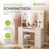 Juskys Schminktisch Malia und Hocker Tonia mit LED-Beleuchtung & Spiegel, 7 Schubladen, stufenlos dimmbar, 3 Farbtemperaturen, Stauraum, elegantes Design – Weiß Bild 2
