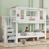 Etagenbett, Kinderbett, Aufbewahrungstreppe, Exquisite Fenster, Wellenförmige Dachkante, Mit Zwei Filzstücke zur Dekoration, Aufhängbare Dekorationen, Kiefer + MDF + Sperrholz, Weiß+Natur, 90x200cm Bild 5