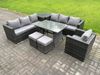 Fimous 9-Sitzer Gartenmöbel Lounge Sofa Set mit Esstisch Sessel Beistelltisch 2 kleine Fußhockern Dunkelgrau Gemischt Bild 2