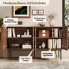 Sideboard aus MDF mit Rattanfront, Walnussholzoptik, 4 Türen, Stahlbeinen, Retro Aufbewahrungsschrank für Wohnzimmer & Flur Bild 5