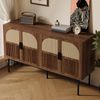 Sideboard aus MDF mit Rattanfront, Walnussholzoptik, 4 Türen, Stahlbeinen, Retro Aufbewahrungsschrank für Wohnzimmer & Flur Bild 2