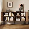 Sideboard aus MDF mit Rattanfront, Walnussholzoptik, 4 Türen, Stahlbeinen, Retro Aufbewahrungsschrank für Wohnzimmer & Flur Bild 3