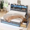 Polsterbett, 140x200 cm, Ohne Matratze, APP-Fernbedienung LED-Licht, Bett mit Schubladen mit Steckdosen und USB, Eingebautes Staufach, Leinen, Grau Bild 2