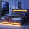 Polsterbett, 140x200 cm, Ohne Matratze, APP-Fernbedienung LED-Licht, Bett mit Schubladen mit Steckdosen und USB, Eingebautes Staufach, Leinen, Grau Bild 5