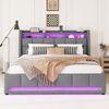 Polsterbett, 140x200 cm, Ohne Matratze, APP-Fernbedienung LED-Licht, Bett mit Schubladen mit Steckdosen und USB, Eingebautes Staufach, Leinen, Grau Bild 3