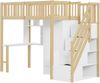 Hochbett aus Holz mit Kleiderschrank, Schreibtisch & Treppe, 90x200 cm, Weiß/Holzfarbe, ohne Matratze Bild 5