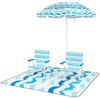 2er Set Strandstühle mit Schirm & Stranddecke Sonnenschirm mit Tragetasche 2 Klappstühle Blau Bild 1