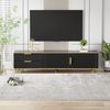 REDOM Lowboard TV-Schrank (Fernsehtisch, TV-Board mit Marmorstruktur, 2 Schubladen und 2 Türen), mit niedriger Teller mit geschnitzter Textur, goldenen Griffen/Füßen Bild 5