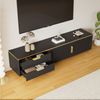REDOM Lowboard TV-Schrank (Fernsehtisch, TV-Board mit Marmorstruktur, 2 Schubladen und 2 Türen), mit niedriger Teller mit geschnitzter Textur, goldenen Griffen/Füßen Bild 2