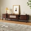 TV-Schrank Holz mit Rattanschubladen, Massivholztüren, Schiebetür, stabiles Design,Walnuss Bild 2