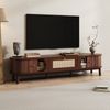 TV-Schrank Holz mit Rattanschubladen, Massivholztüren, Schiebetür, stabiles Design,Walnuss Bild 3
