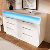 Merax Sideboard, Kommode mit LED-Beleuchtung und 6 Schubladen, Staufach mit Marmorkorn, Moderner Schrank für Wohnzimmer und Schlafzimmer, 120x40x85cm, Weiß Bild 3