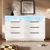 Merax Sideboard, Kommode mit LED-Beleuchtung und 6 Schubladen, Staufach mit Marmorkorn, Moderner Schrank für Wohnzimmer und Schlafzimmer, 120x40x85cm, Weiß Bild 2