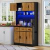Küchenschrank mit LED-Beleuchtung & 3 Schubladen, 100x40x180 cm, Schwarz/Natur Bild 3
