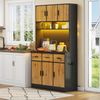 Küchenschrank mit LED-Beleuchtung & 3 Schubladen, 100x40x180 cm, Schwarz/Natur Bild 4