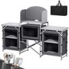 Sekey Campingschrank XXL Faltbar Campingküche mit Aluminiumgestell inkl. Windschutz und Tragetasche, Grau Bild 3