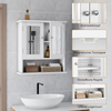 Wandmontierter Badezimmerschrank mit Spiegel, Weiß, MDF, höhenverstellbare Einlegeböden, offenes Regal, platzsparend Bild 5