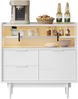 Aufbewahrungsschrank mit LED-Lichtleiste, Glasschiebetür und offenen Fächern in Weiß, 80 x 35 x 80 cm – aus MDF Bild 4
