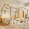 REDOM Kinderbett Holzbett Funktionsbett (mit LED & Sicherheitsgitter aus Kiefernholz, 90x190cm*2/180x190cm), Inklusive Matratze Bild 4