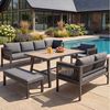 Flieks Gartenlounge-Set, 9-Sitzer Gartenmöbelset Ecksofa mit Tisch & Hocker, geflochtenes Seil Bild 2