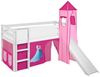 Lilokids 'Jelle' Spielbett 90x190 cm, Eiskönigin Rosa, Kiefer massiv, mit Turm, Rutsche und Vorhang Bild 3