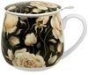 DUO FLORAL Fassbecher 430 ml ENGLISH ROSES BLACK mit Teesieb, New Bone China Porzellan Bild 3