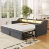 Schlafsofa, Leinen mit ausziehbarem Bett & USB-Anschluss, 90/180x190 cm, Dunkelgrau, ohne Matratze Bild 1