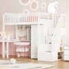 Hochbett Massivholz 90x200 cm mit Schubladentreppe und Arbeitsbereich Platzsparendes Einzelbett mit Schreibtisch und Stauraum Etagenbett Multifunktionsbett All-in-One Design für Kinder Jugendliche Erwachsene Schlafzimmer Raumoptimierung Modernes Wohnen Bild 2