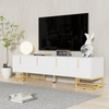 Merax TV-Schrank,lowboard mit strukturierter Tür, TV-Möbel mit Schubladen, goldenen Griffen und goldenen Füßen, Weiß Bild 2