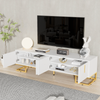 Merax TV-Schrank,lowboard mit strukturierter Tür, TV-Möbel mit Schubladen, goldenen Griffen und goldenen Füßen, Weiß Bild 5