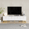 Merax TV-Schrank,lowboard mit strukturierter Tür, TV-Möbel mit Schubladen, goldenen Griffen und goldenen Füßen, Weiß Bild 3