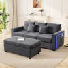 Ecksofa mit Cordbezug, LED & flexiblem Hocker, 184 x 84,5 x 85,5 cm, Antikgrau Bild 5