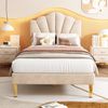 Polsterbett 90×200 cm aus Samt-Stoff mit verstellbarem Kopfteil, beige Bild 2