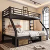 Etagenbett mit 2 Liegeflächen, Lattenrost, Regalschrank und Rausfallschutz 90x200cm/140x200cm, Metallbett mit Rausfallschutz, Kinderbett Bild 3