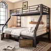 Etagenbett mit 2 Liegeflächen, Lattenrost, Regalschrank und Rausfallschutz 90x200cm/140x200cm, Metallbett mit Rausfallschutz, Kinderbett Bild 2