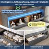 Novelux Polsterbett 160x200 cm mit LED, USB/Typ-C & Stauraum (Hydraulik & Schubladen) – Doppelbett Bettgestell Leinen Grau, Kopfteil, inkl, Lattenrost Bild 4