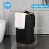 efluky Wäschekorb 100L Bambus Deckel faltbar XXL black Laundry Basket Bild 5