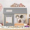 90 x 200 Kinderbett, Kinderbett in Hausform, Einzelhaus-Flachbett mit Dach und Fenster, Natur + Grau (ETA:12/8) Bild 2